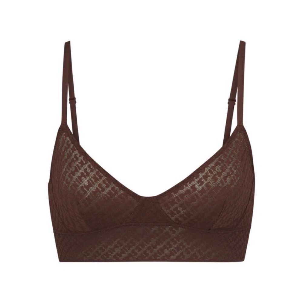 SKIMS NWT LOGO MESH Triangle Bralette in Cocoa Size XS